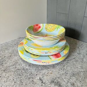 Member's Mark 12-Piece Bamboo Melamine Dinnerware Set- Tropical Fruit